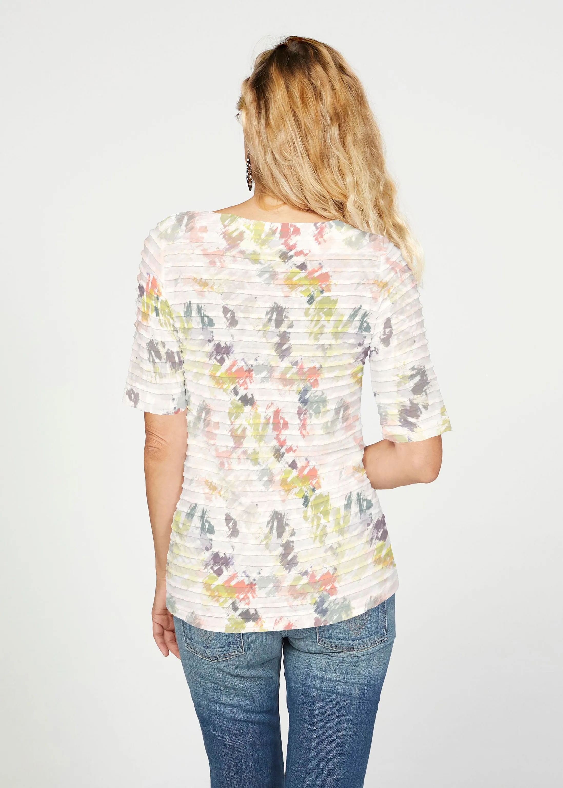 Painters Palette (7928) ~ Banded Elbow Sleeve Boat Neck Top