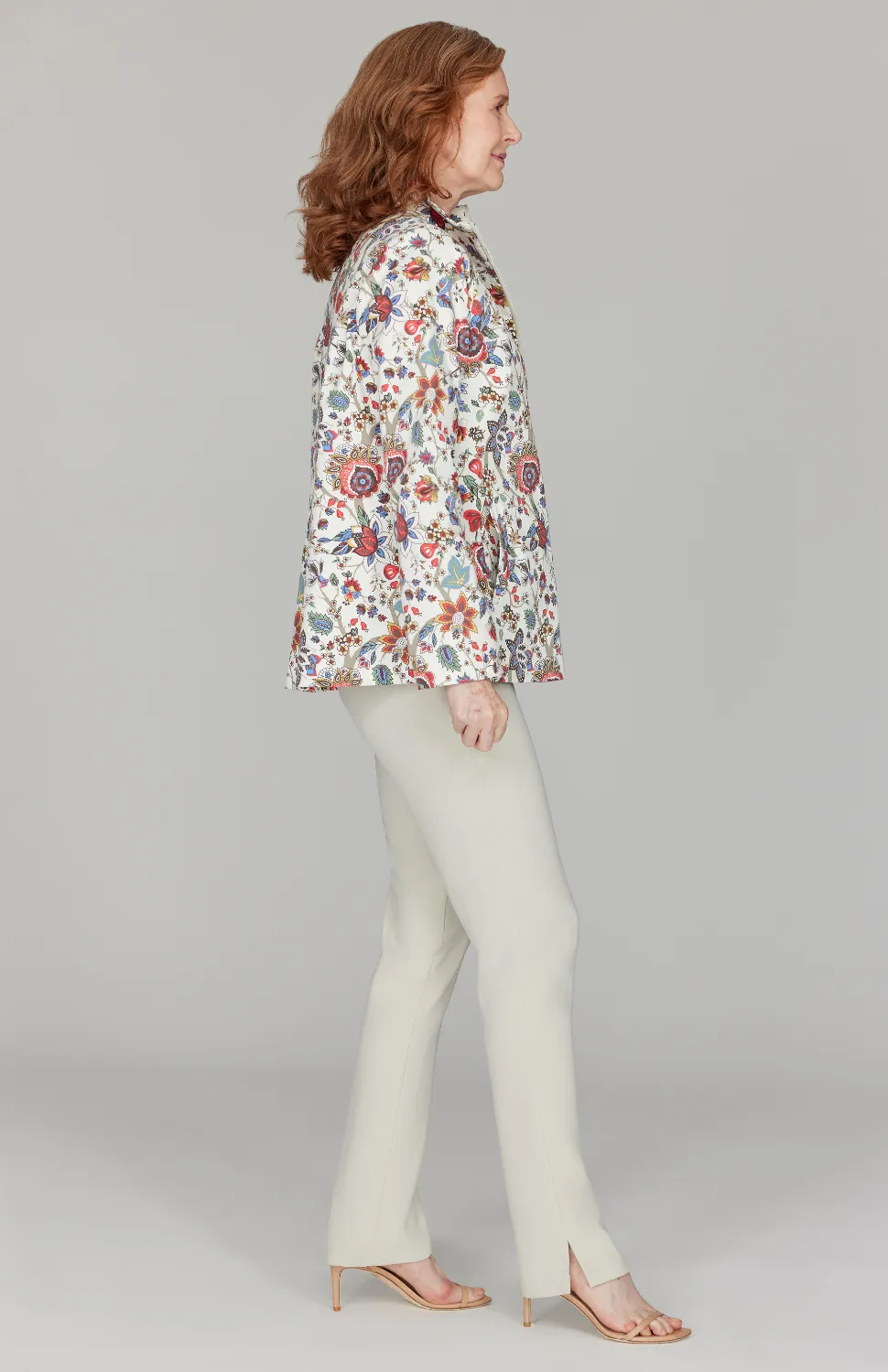 Paisley Stretch Denim High Neck Zip Jacket