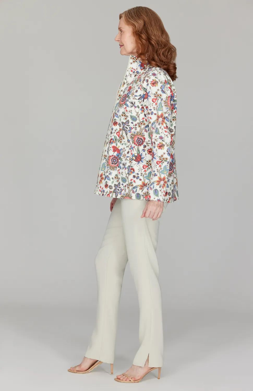 Paisley Stretch Denim High Neck Zip Jacket