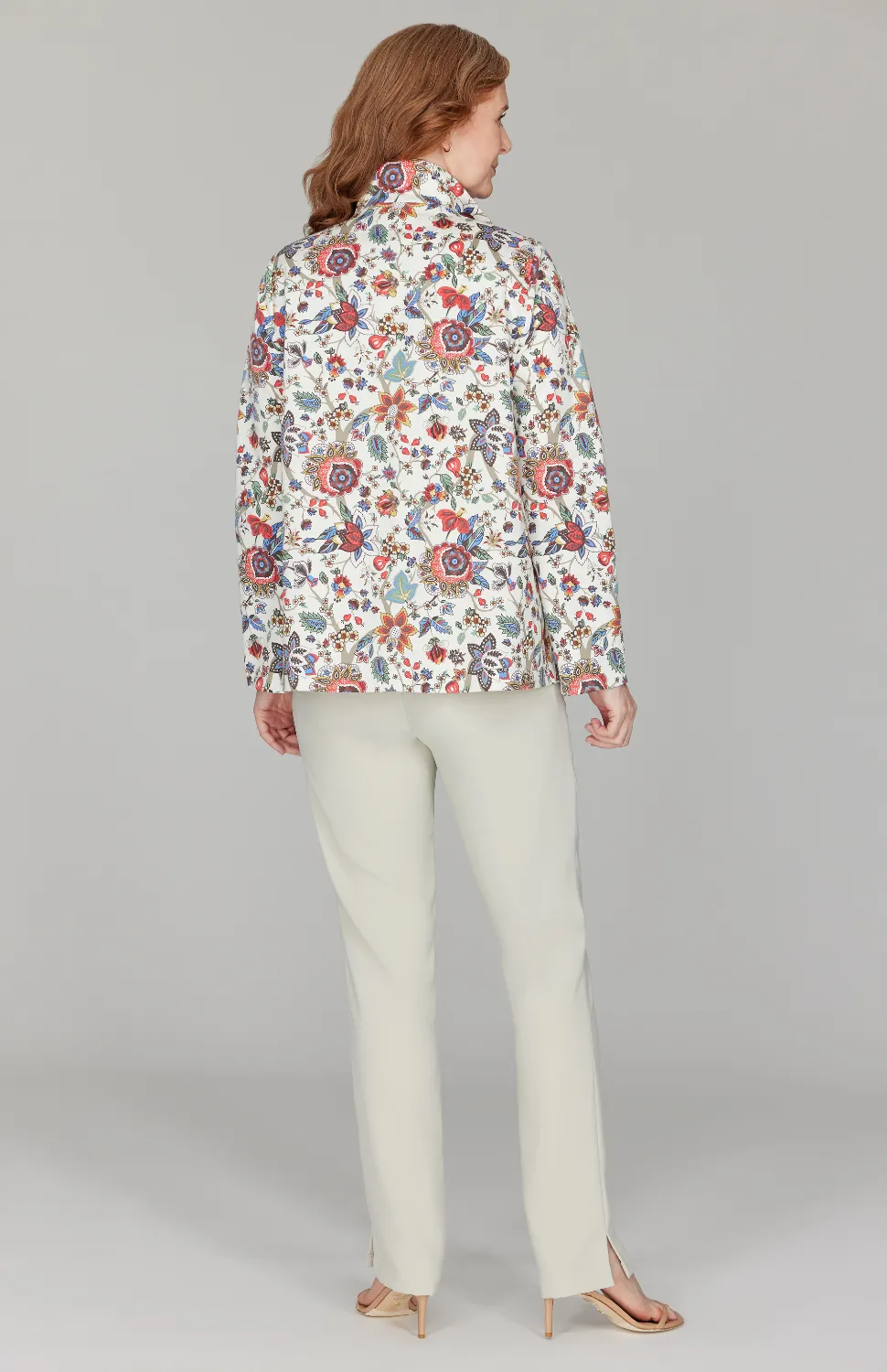 Paisley Stretch Denim High Neck Zip Jacket