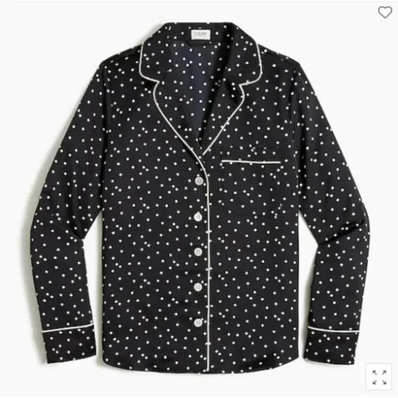 Pajama Blouse Black Ivory Poka Dots Size L
