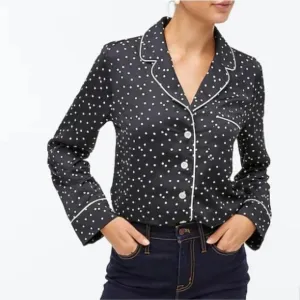 Pajama Blouse Black Ivory Poka Dots Size L