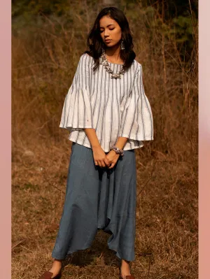 Payal Pratap   -   Top Chris  I  Stripe Pleated Top With Neck Detailing