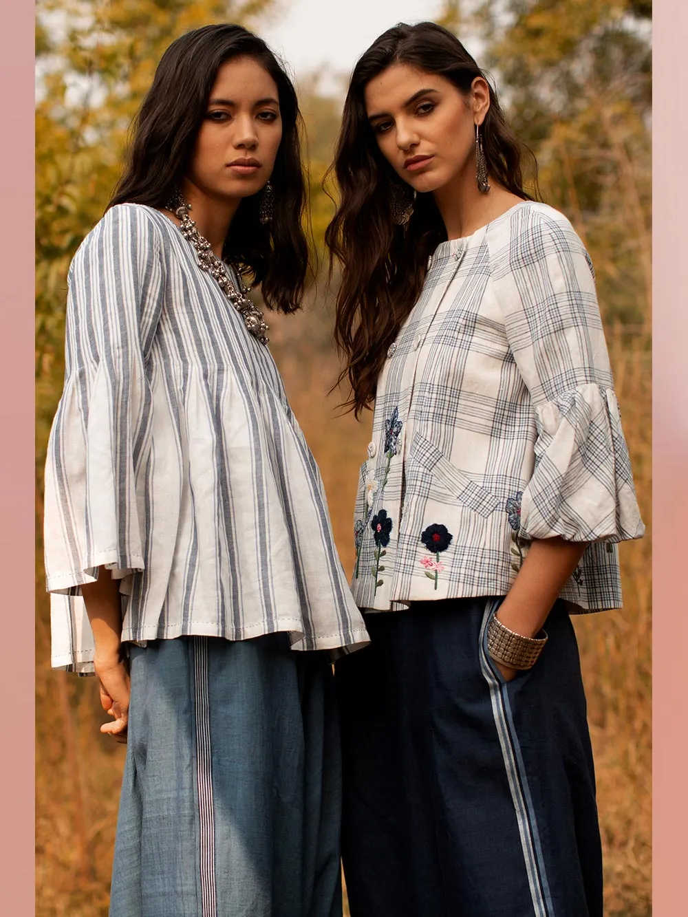 Payal Pratap   -   Top Chris  I  Stripe Pleated Top With Neck Detailing