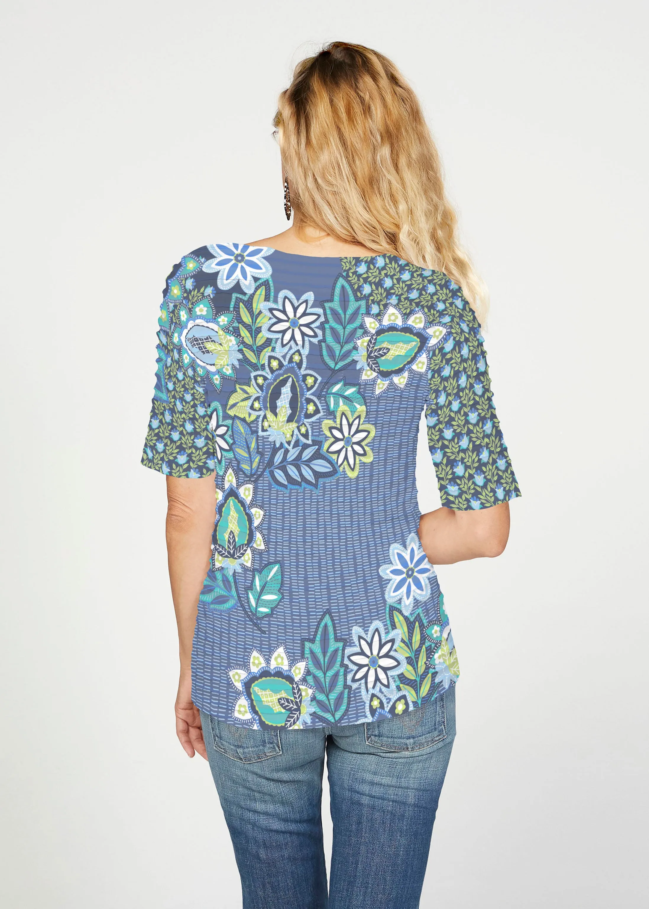 Phoebe (13581) ~ Banded Elbow Sleeve Boat Neck Top