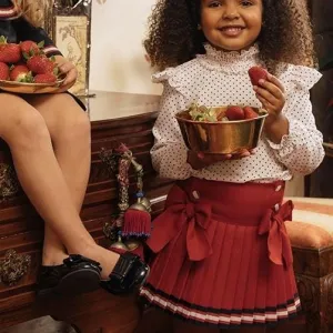 PICCOLA SPERANZA - Pleated & Polka Dot Skirt Set & Clip - Red