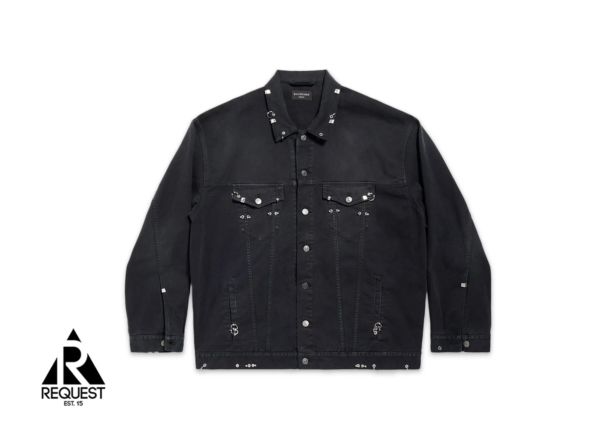 Pierced Denim Jacket "Sun-Bleached Black"
