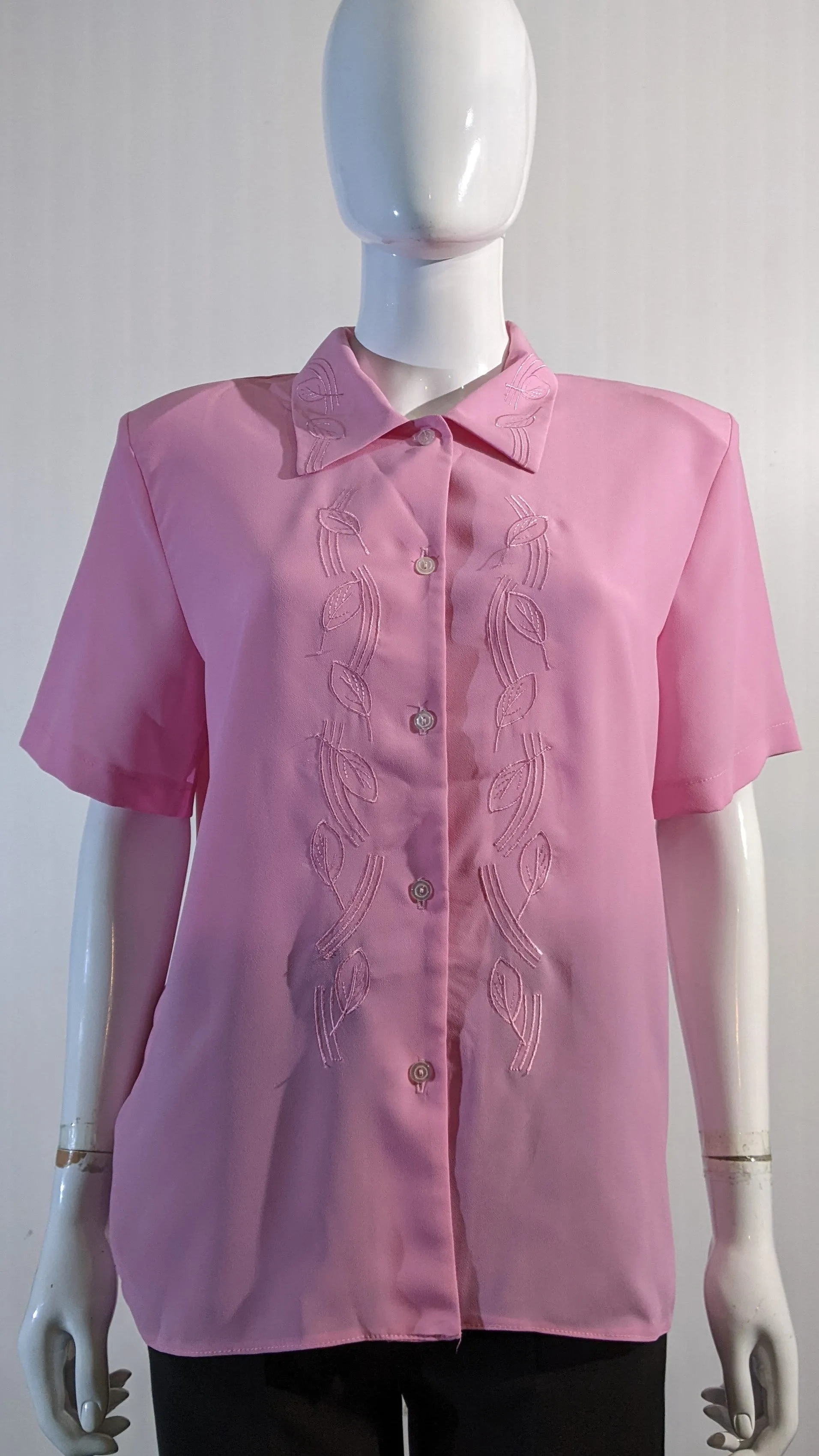 Pink Collar Button Up Short Sleeve Blouse Top