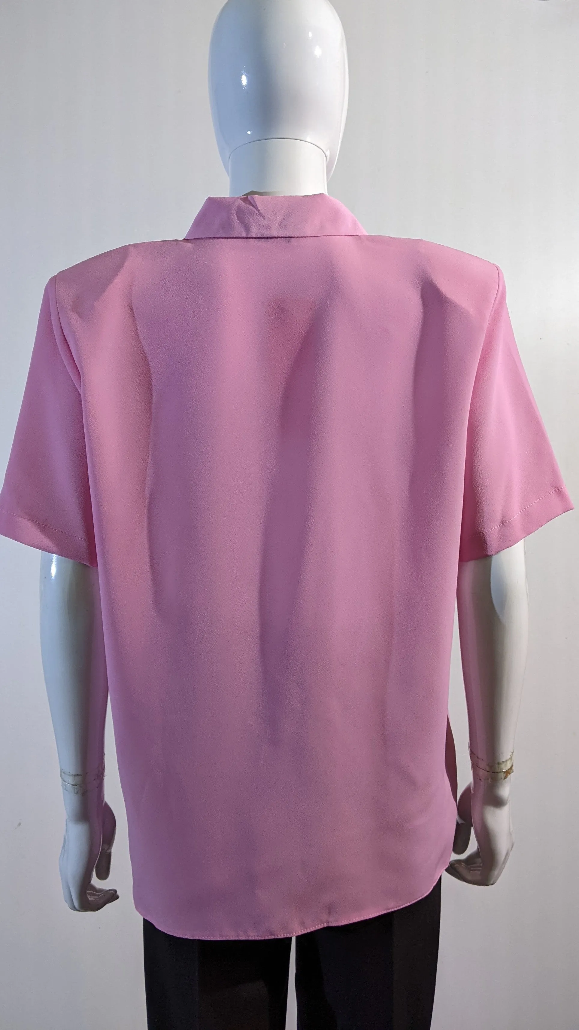 Pink Collar Button Up Short Sleeve Blouse Top
