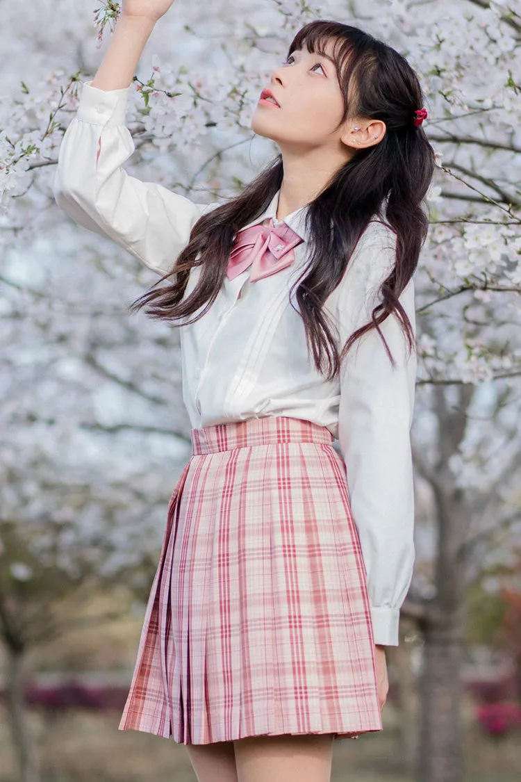 Pink College Style Plaid Stripe Print Sweet Japanese School Pleated Skirt