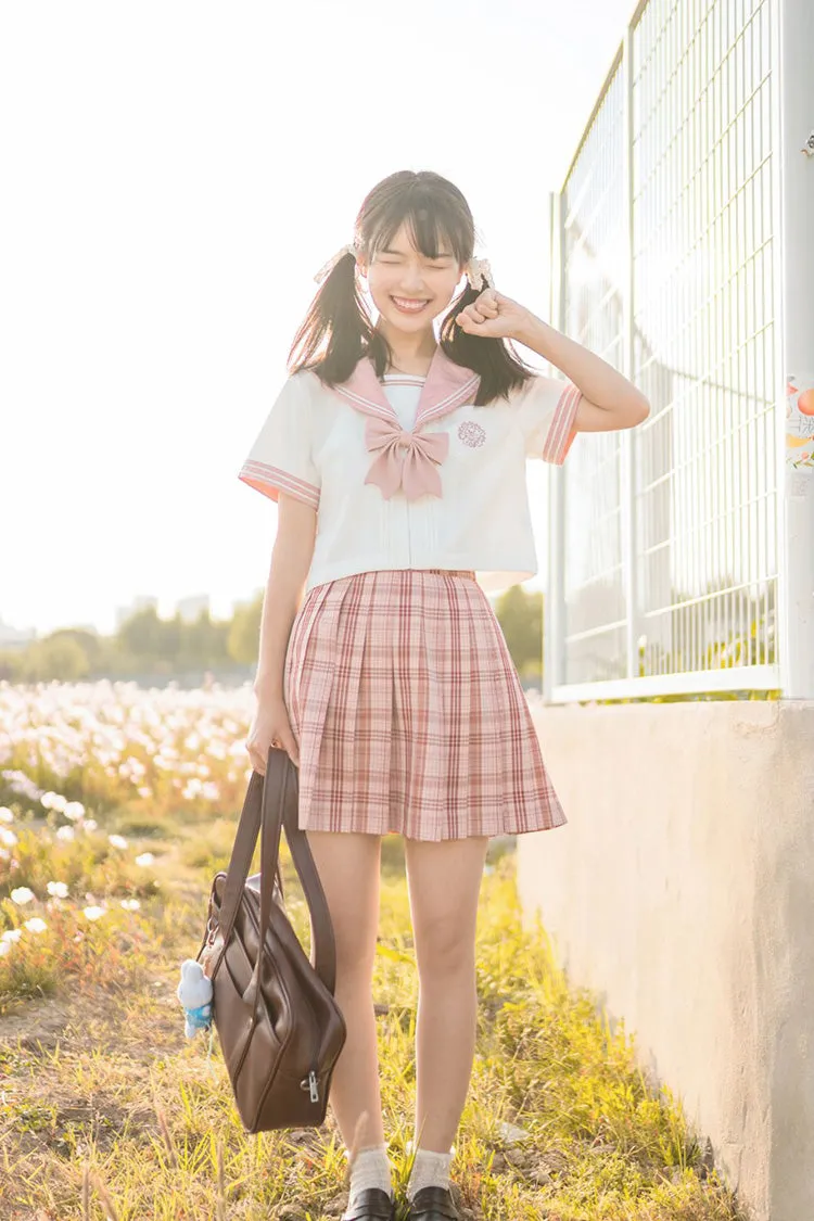Pink College Style Plaid Stripe Print Sweet Japanese School Pleated Skirt