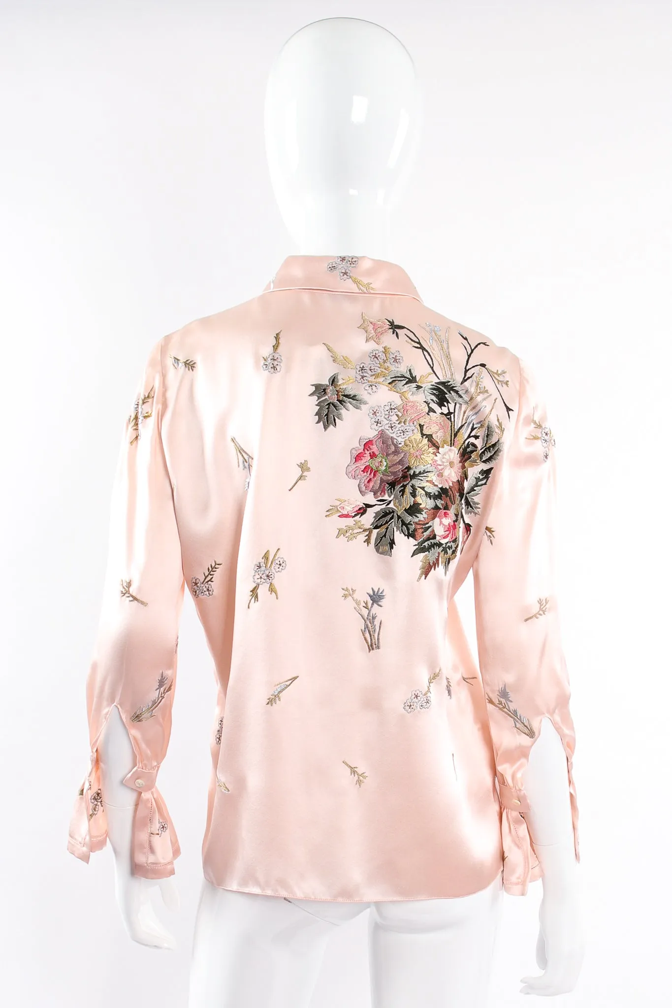 Pink Floral Embroidered Silk Shirt