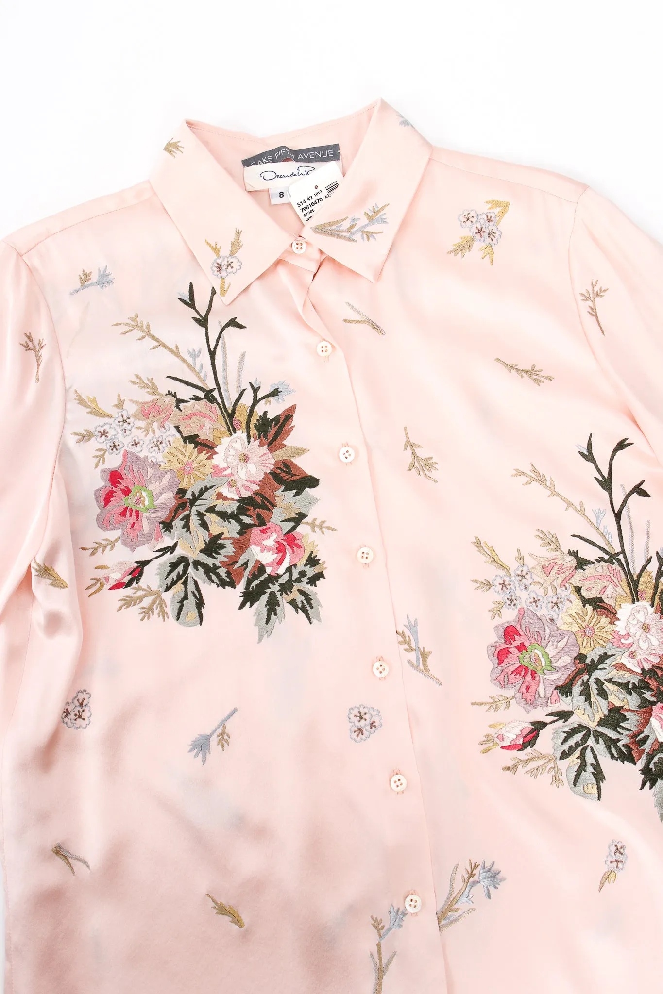 Pink Floral Embroidered Silk Shirt
