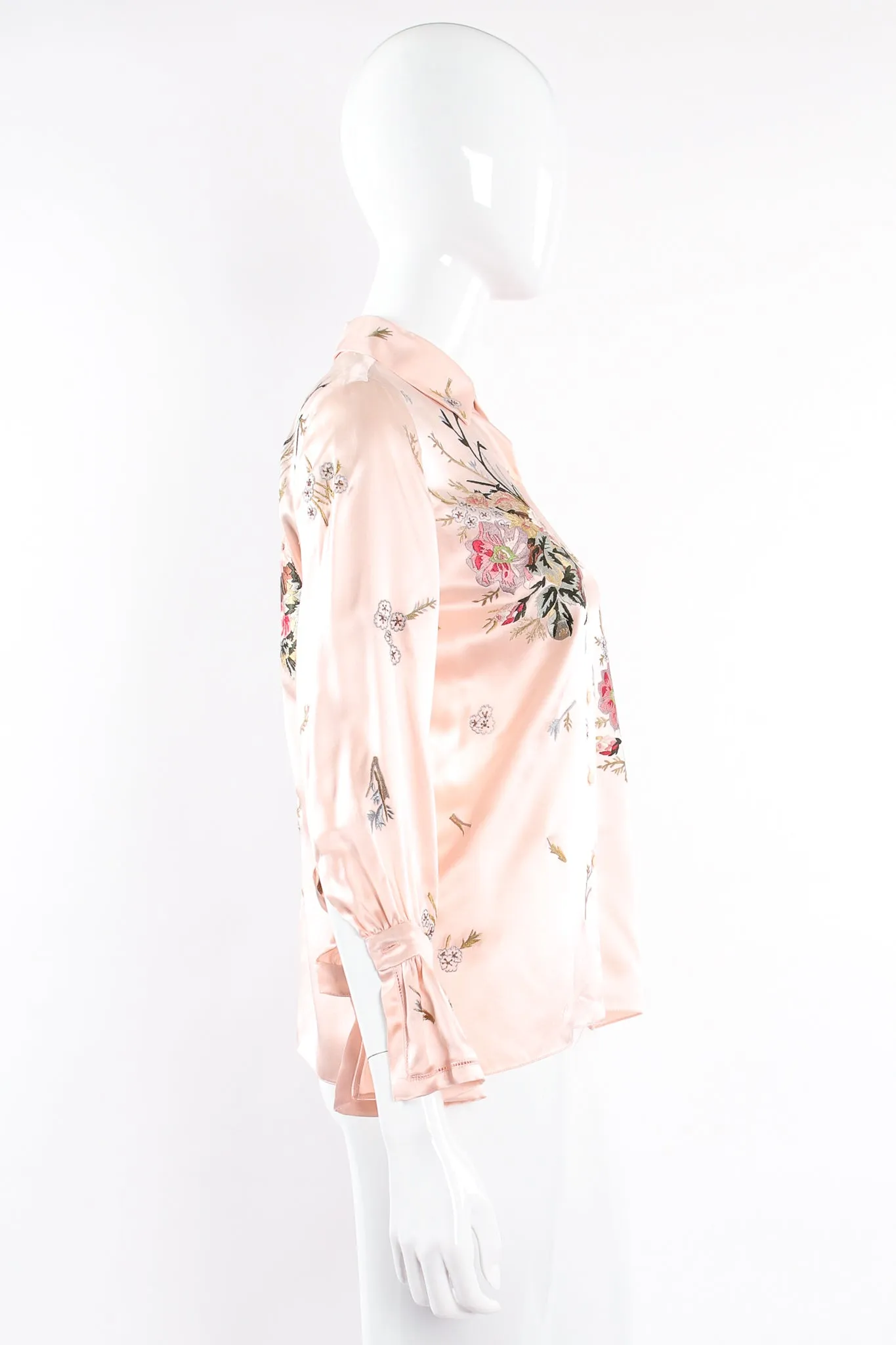 Pink Floral Embroidered Silk Shirt
