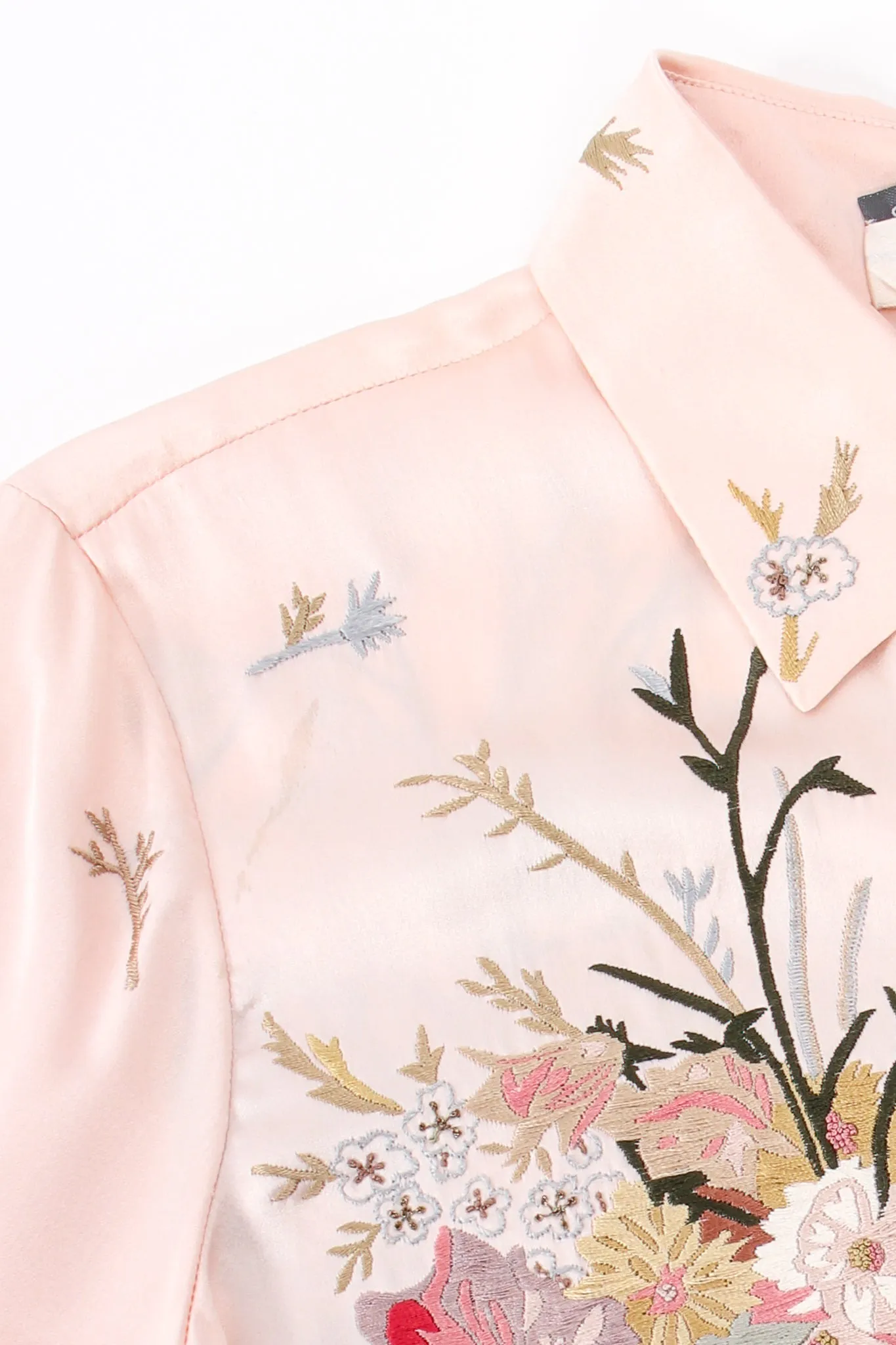 Pink Floral Embroidered Silk Shirt