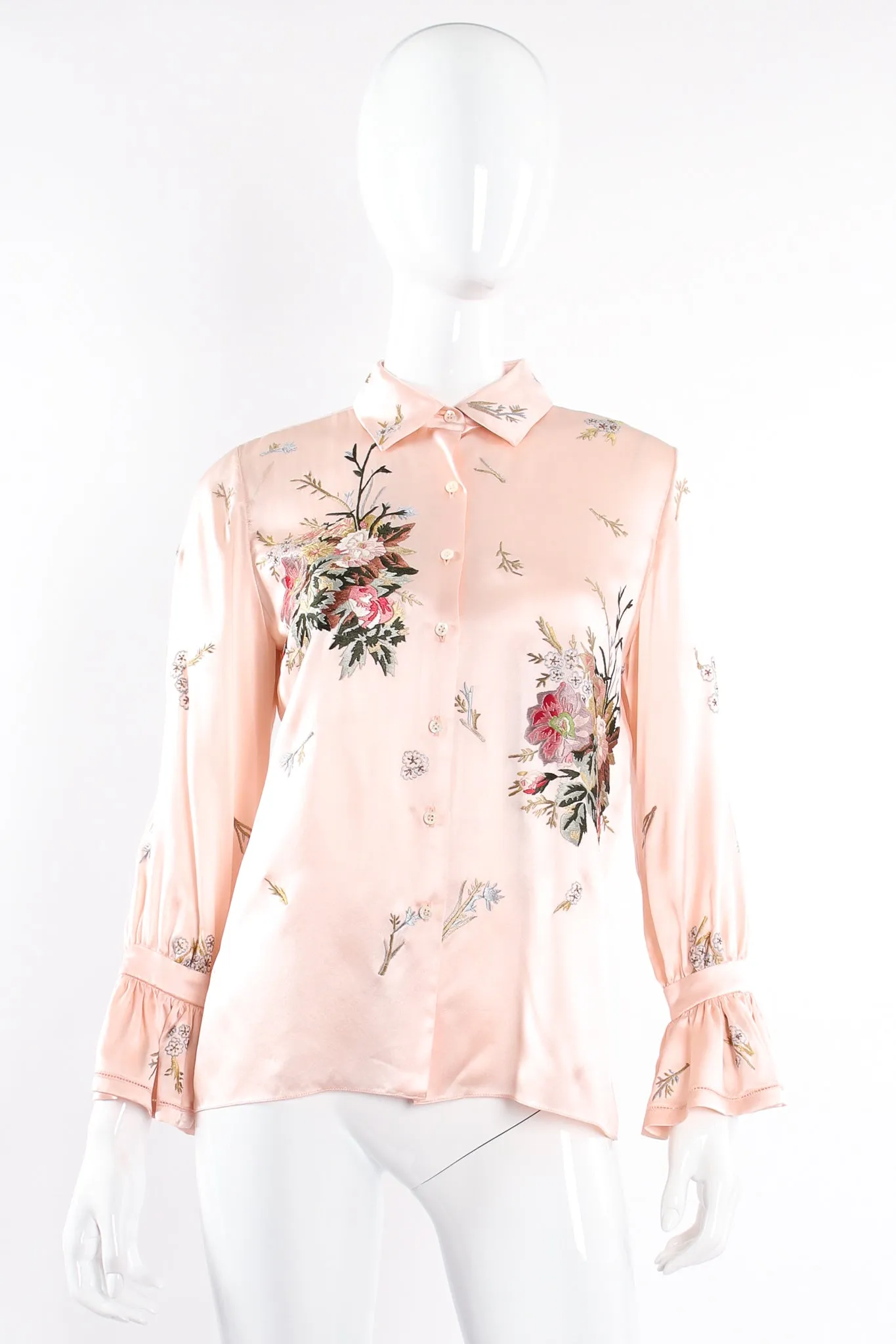 Pink Floral Embroidered Silk Shirt