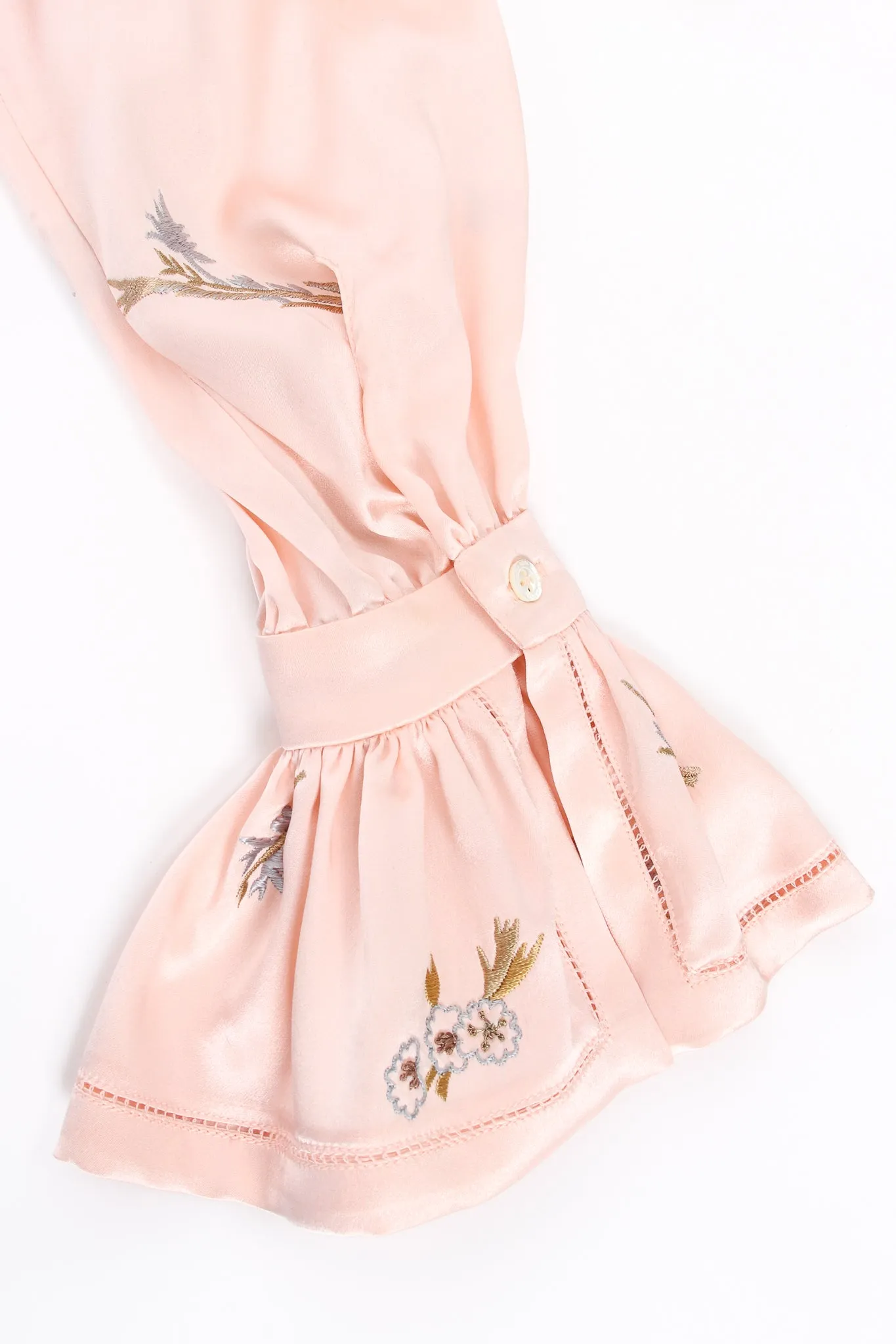 Pink Floral Embroidered Silk Shirt