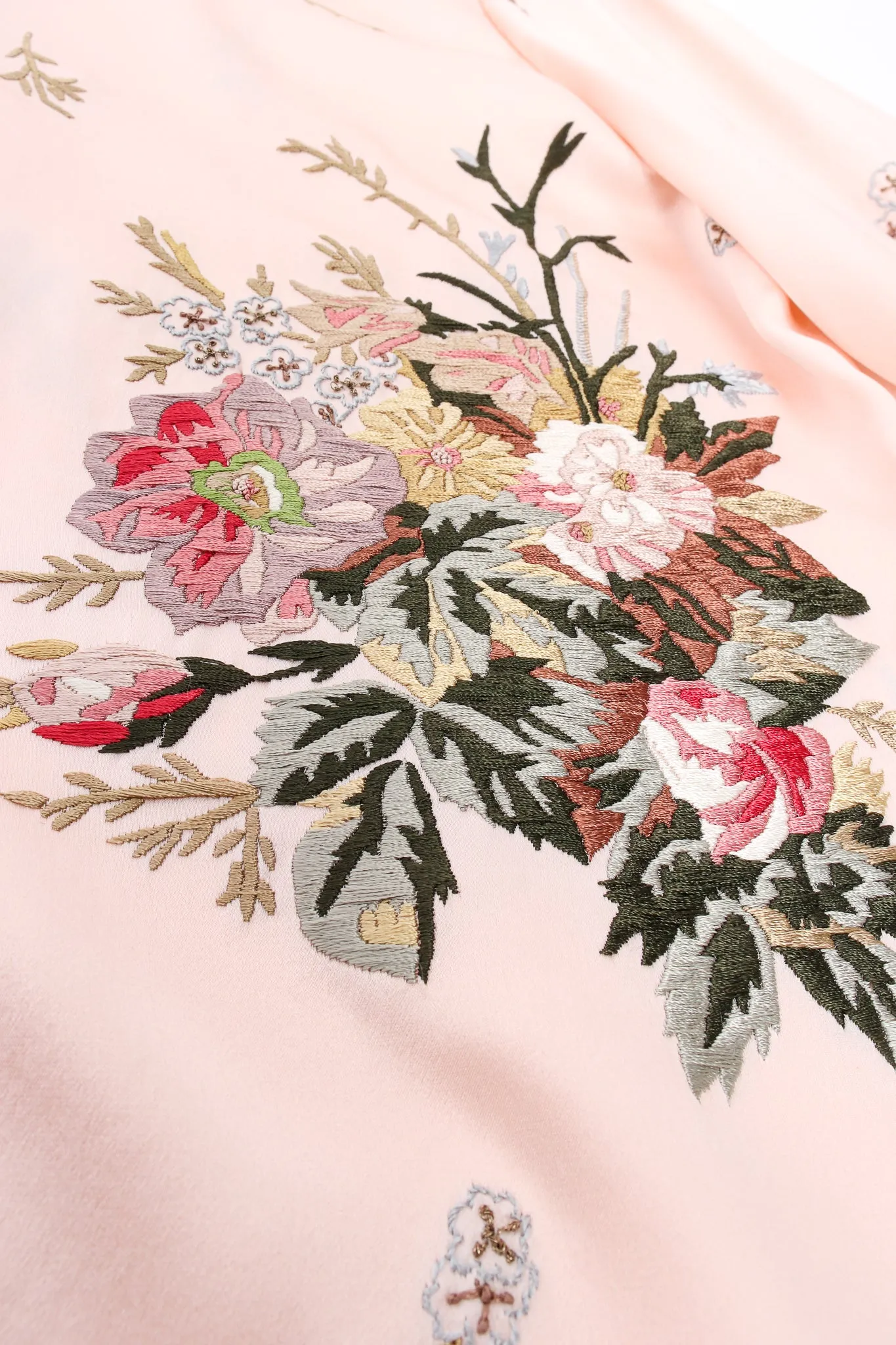 Pink Floral Embroidered Silk Shirt