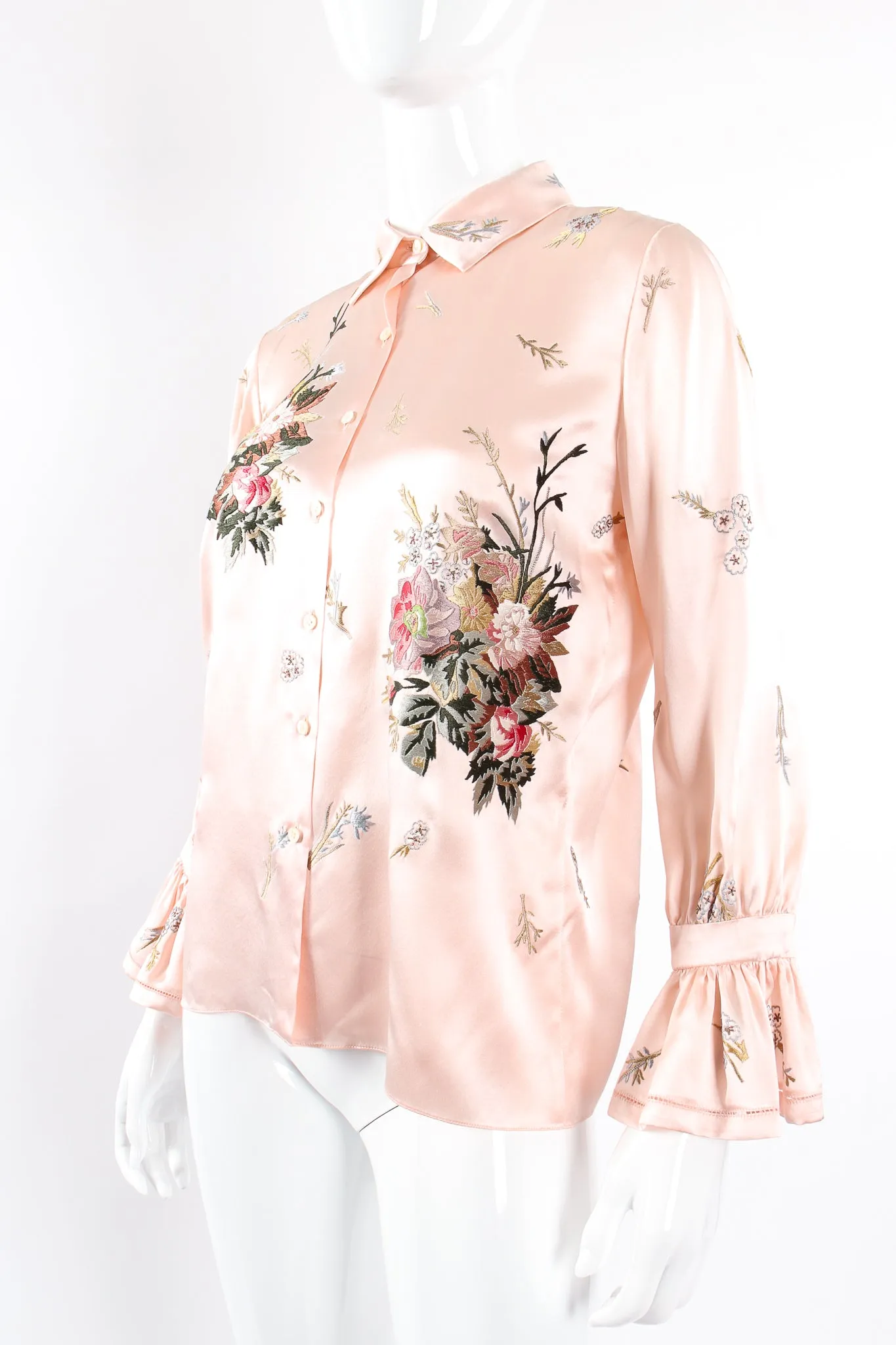 Pink Floral Embroidered Silk Shirt