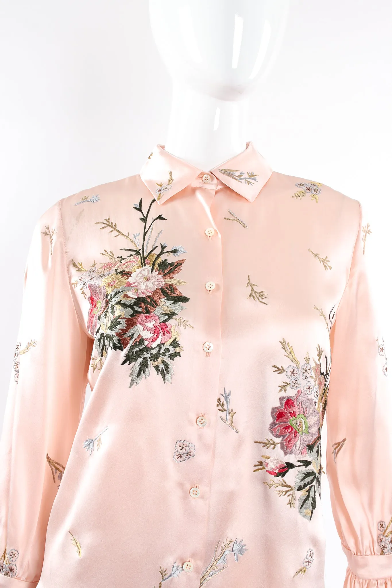 Pink Floral Embroidered Silk Shirt