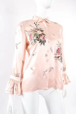 Pink Floral Embroidered Silk Shirt