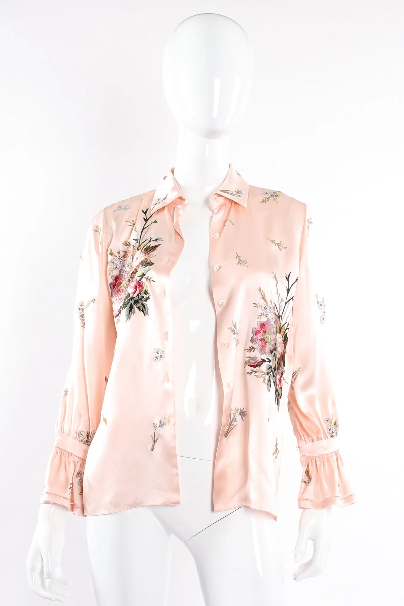Pink Floral Embroidered Silk Shirt