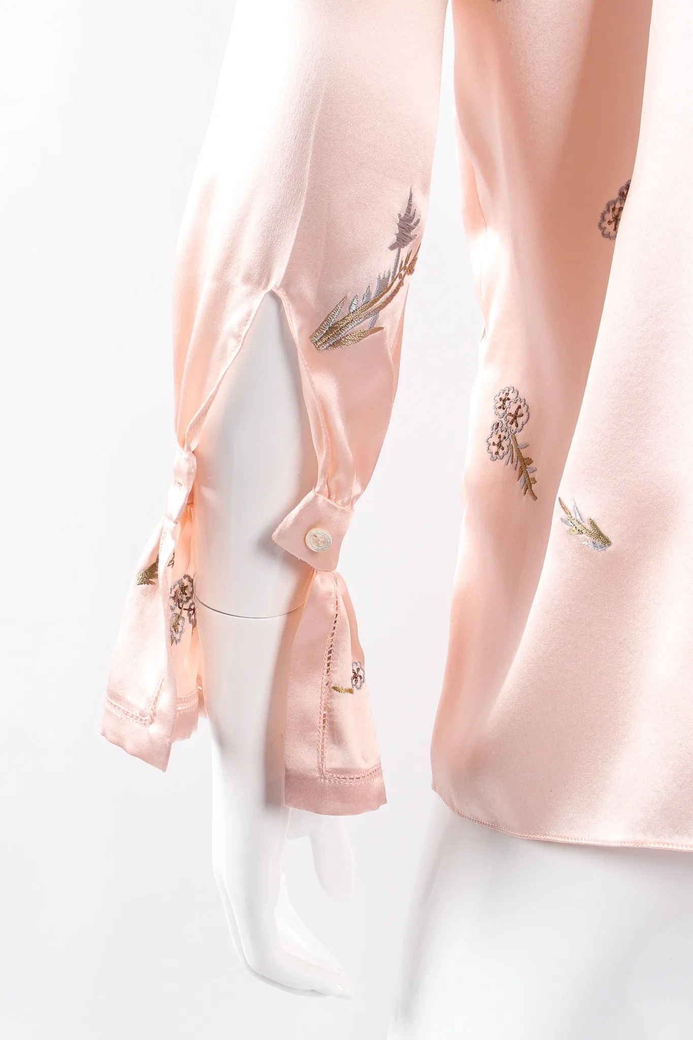 Pink Floral Embroidered Silk Shirt