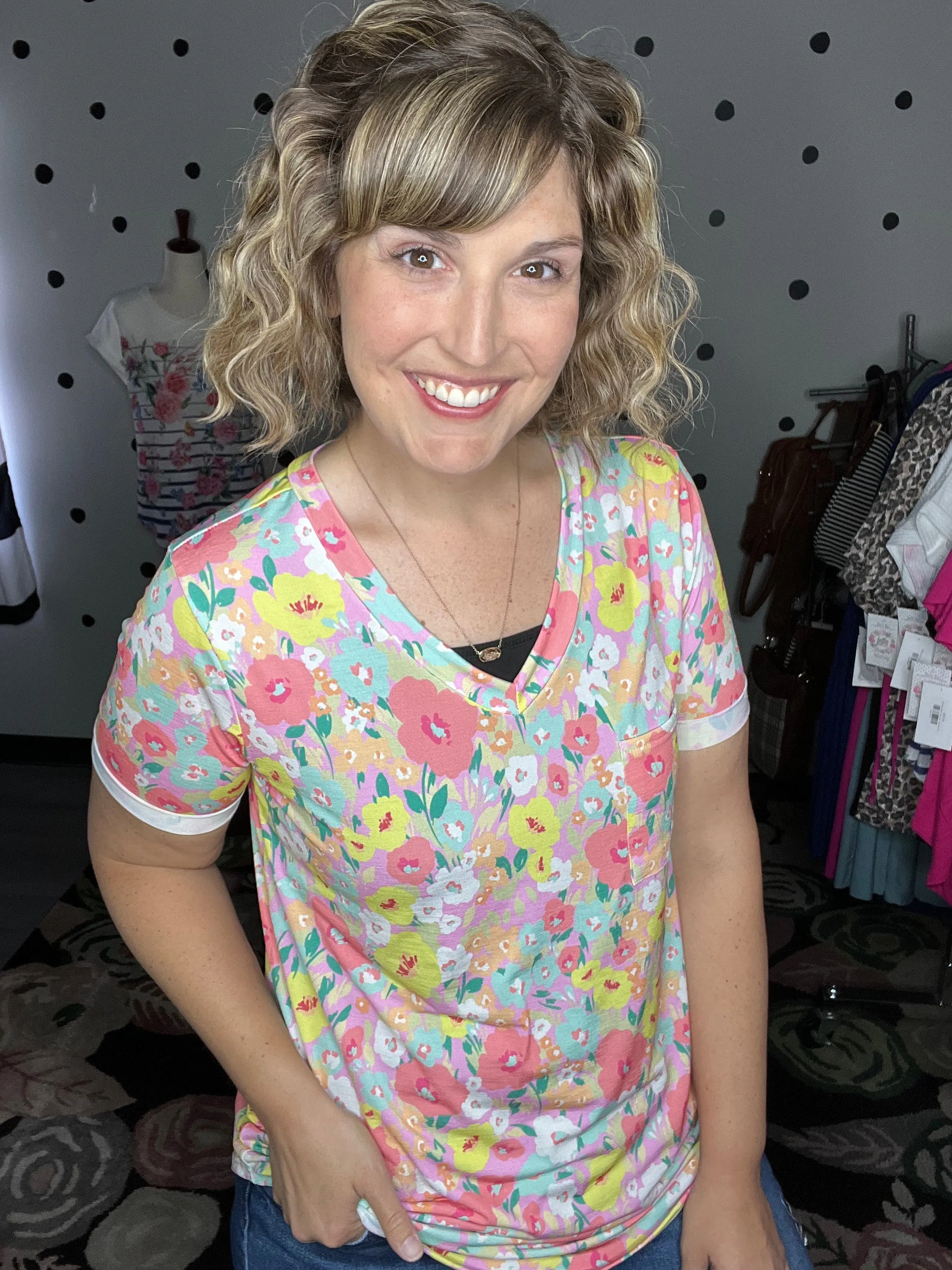 Pink Poppies V-Neck Tee