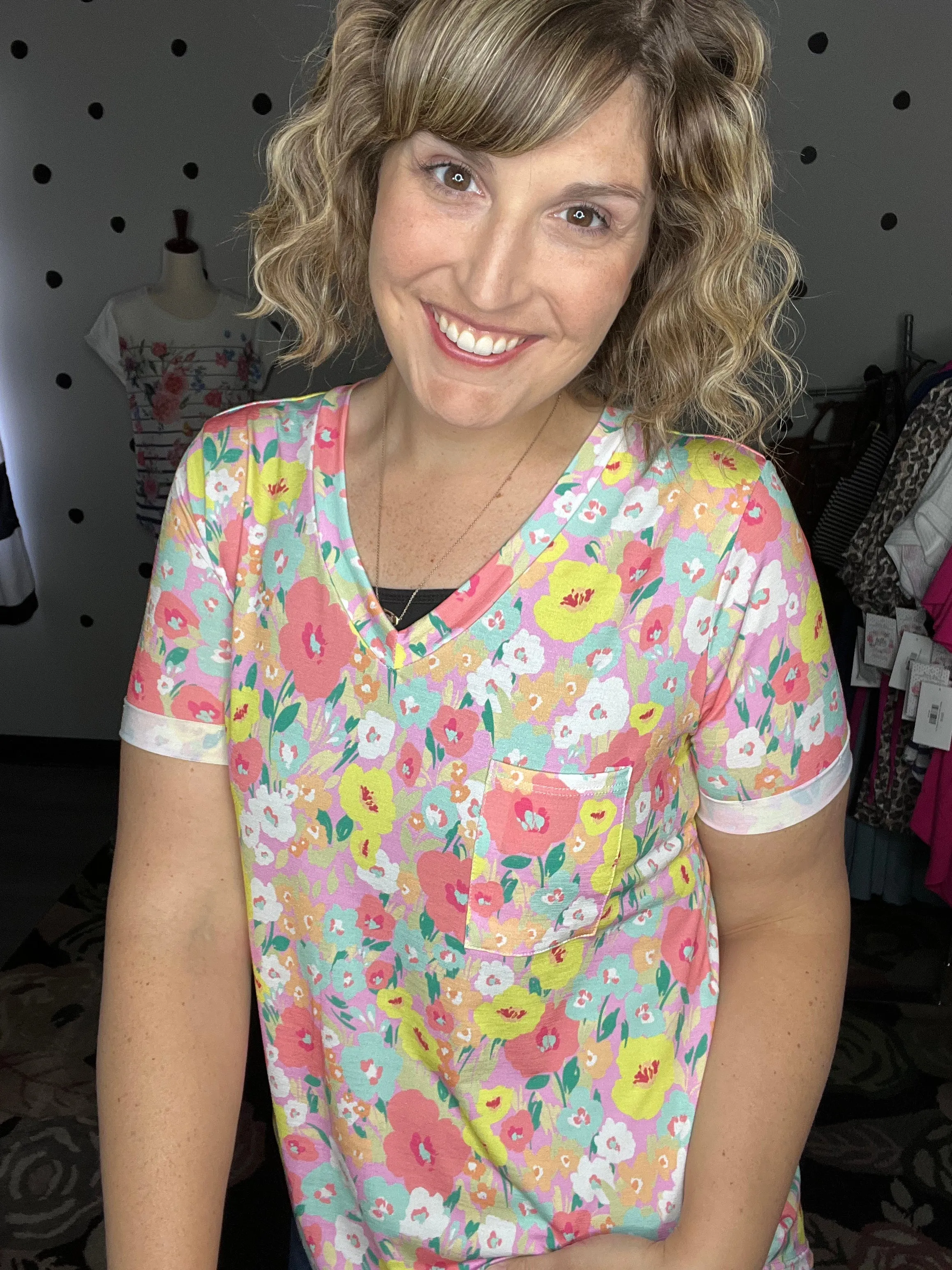 Pink Poppies V-Neck Tee