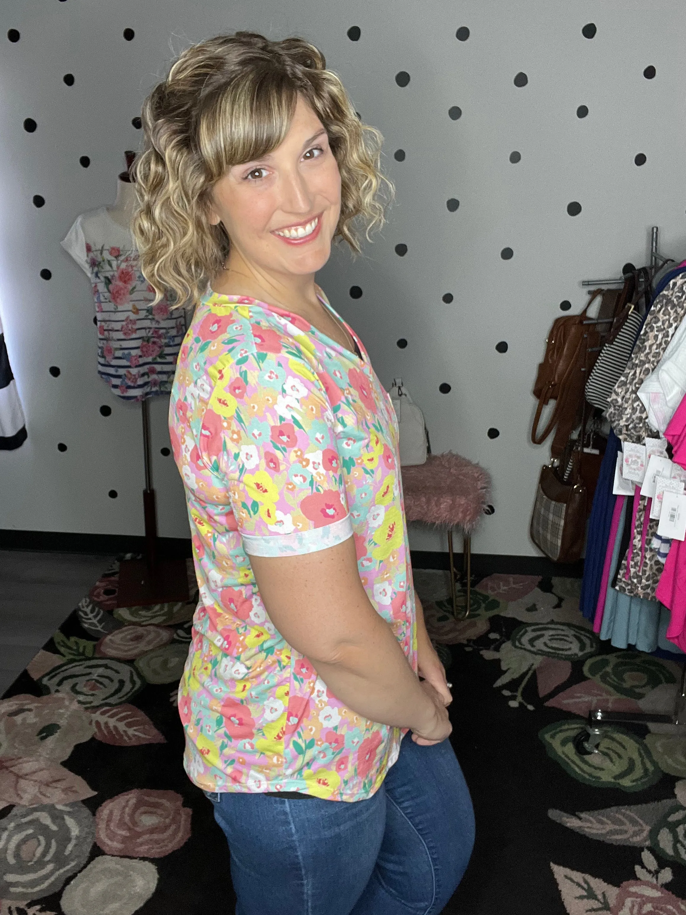 Pink Poppies V-Neck Tee