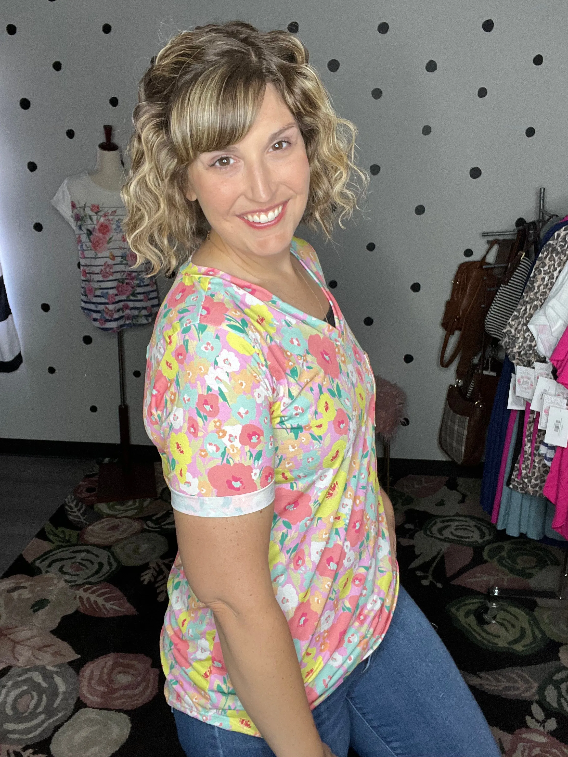 Pink Poppies V-Neck Tee