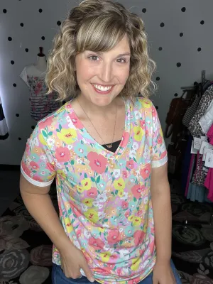 Pink Poppies V-Neck Tee