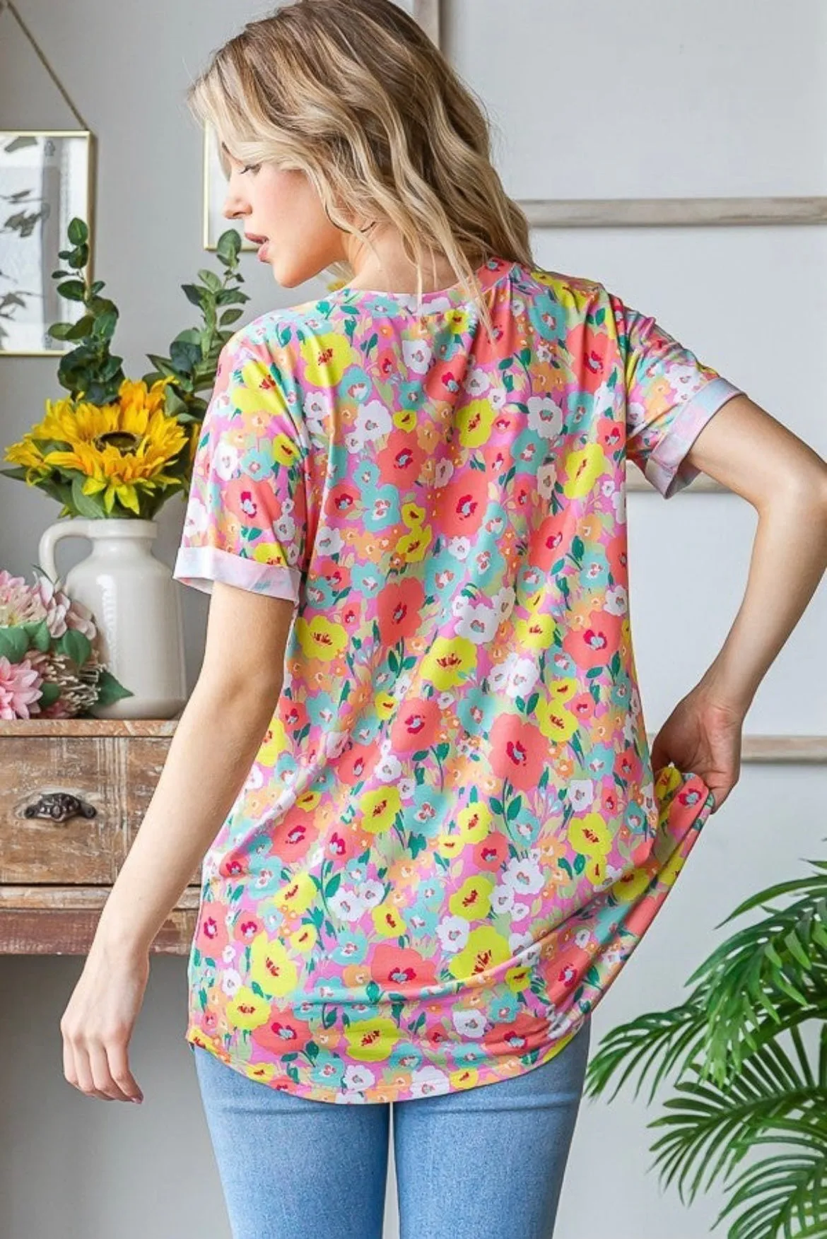 Pink Poppies V-Neck Tee