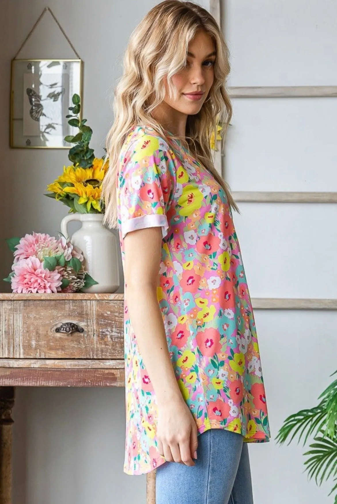 Pink Poppies V-Neck Tee