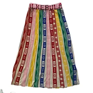 Pleated Knit Midi Colorful Skirt size Small