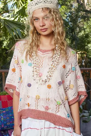 POL Clothing V-neck Sleeveless Flower Outseam Thin Sweater Top