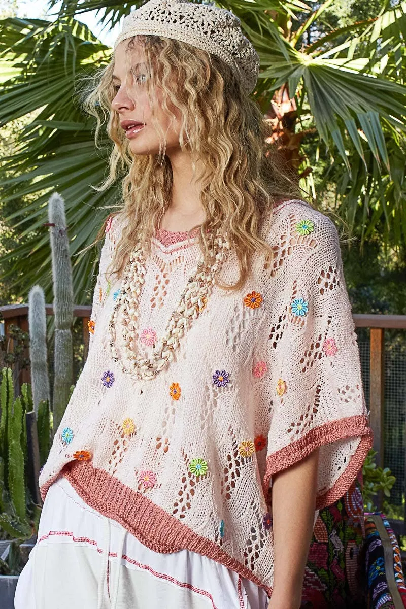 POL Clothing V-neck Sleeveless Flower Outseam Thin Sweater Top