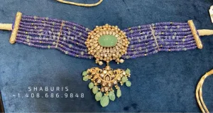 Polki Necklace Amethyst beads saphire beads tanzanite beads emerald beads polkis diamonds silver jewelry morganites pearls 22k gold plated