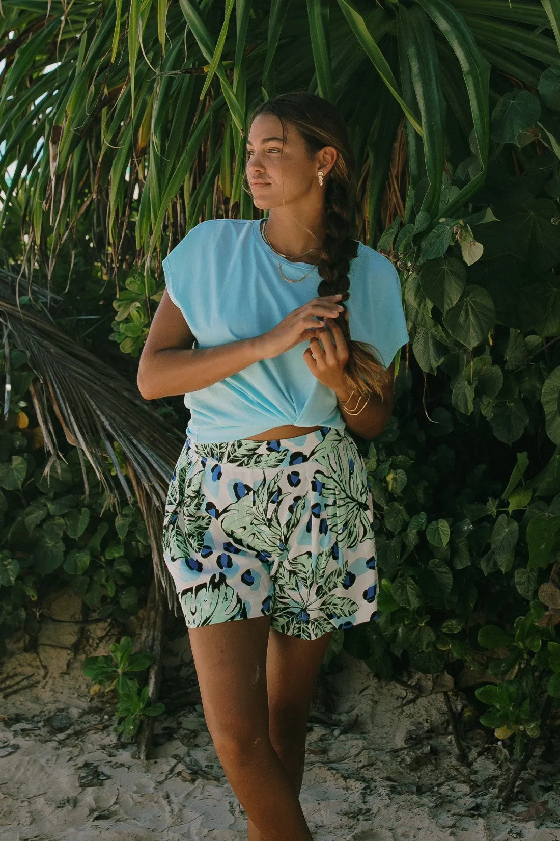 Pull-On Pleated Front Short-Havana