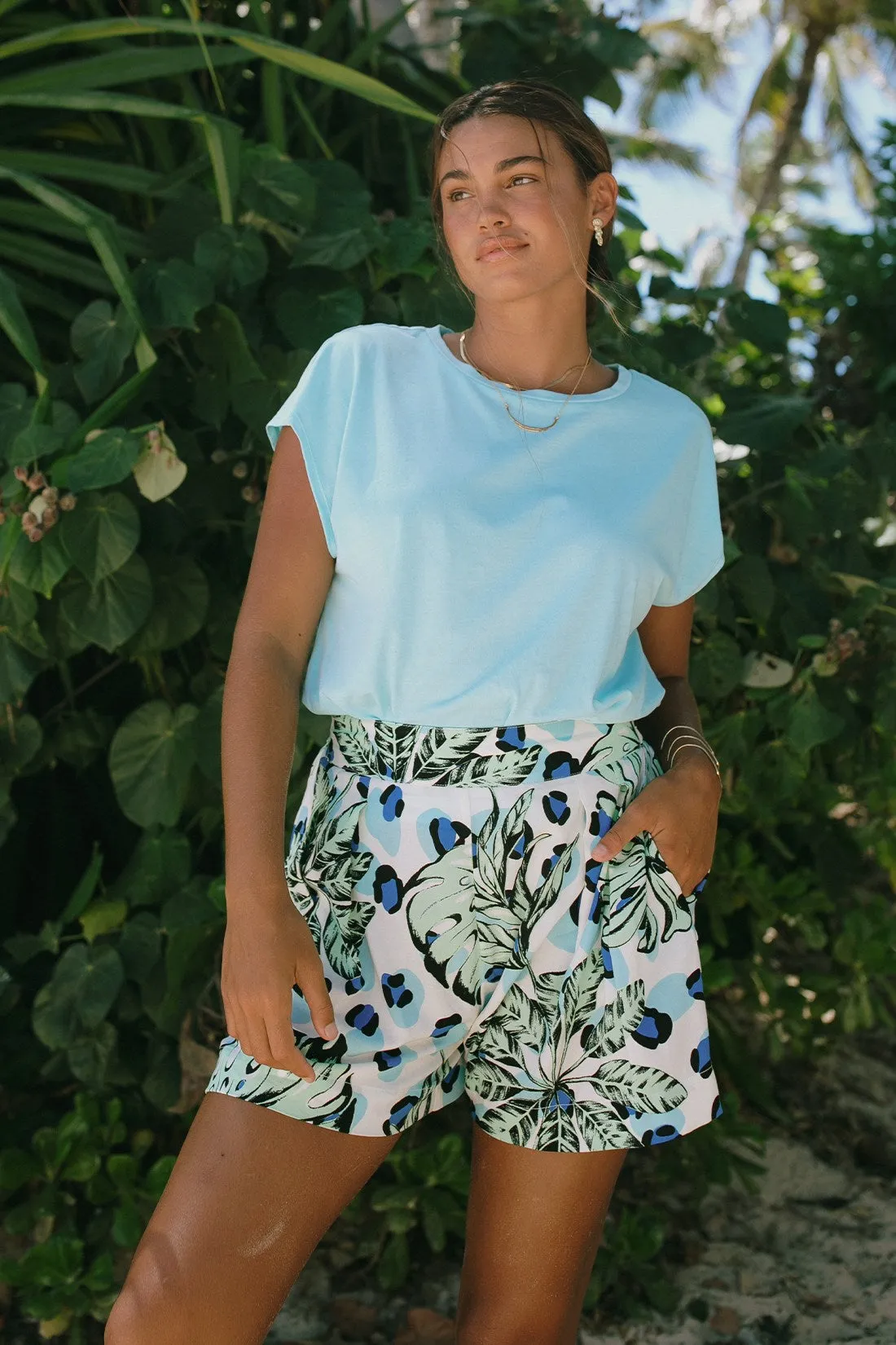 Pull-On Pleated Front Short-Havana