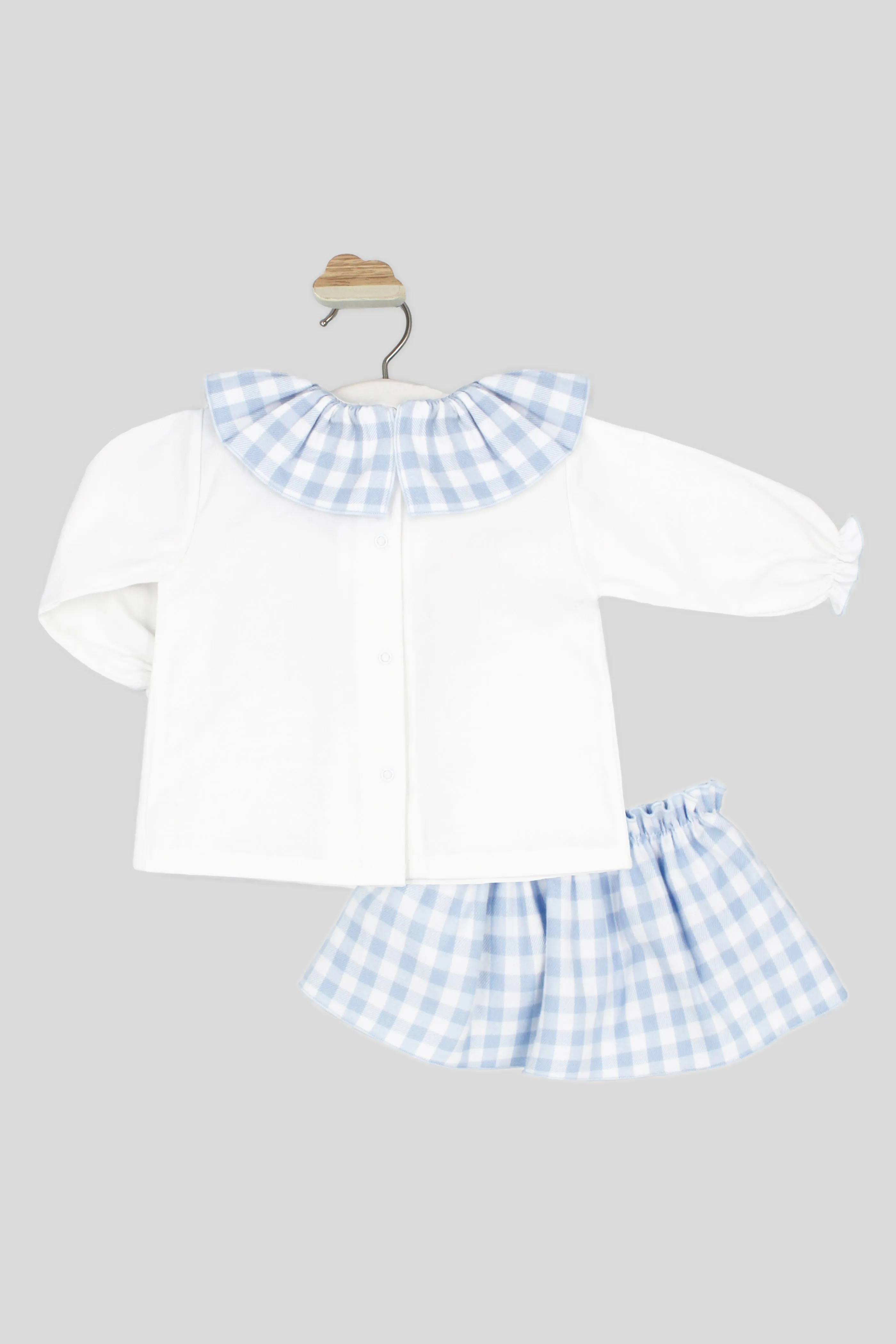 "Mollie" Pale Blue Gingham Blouse & Skort