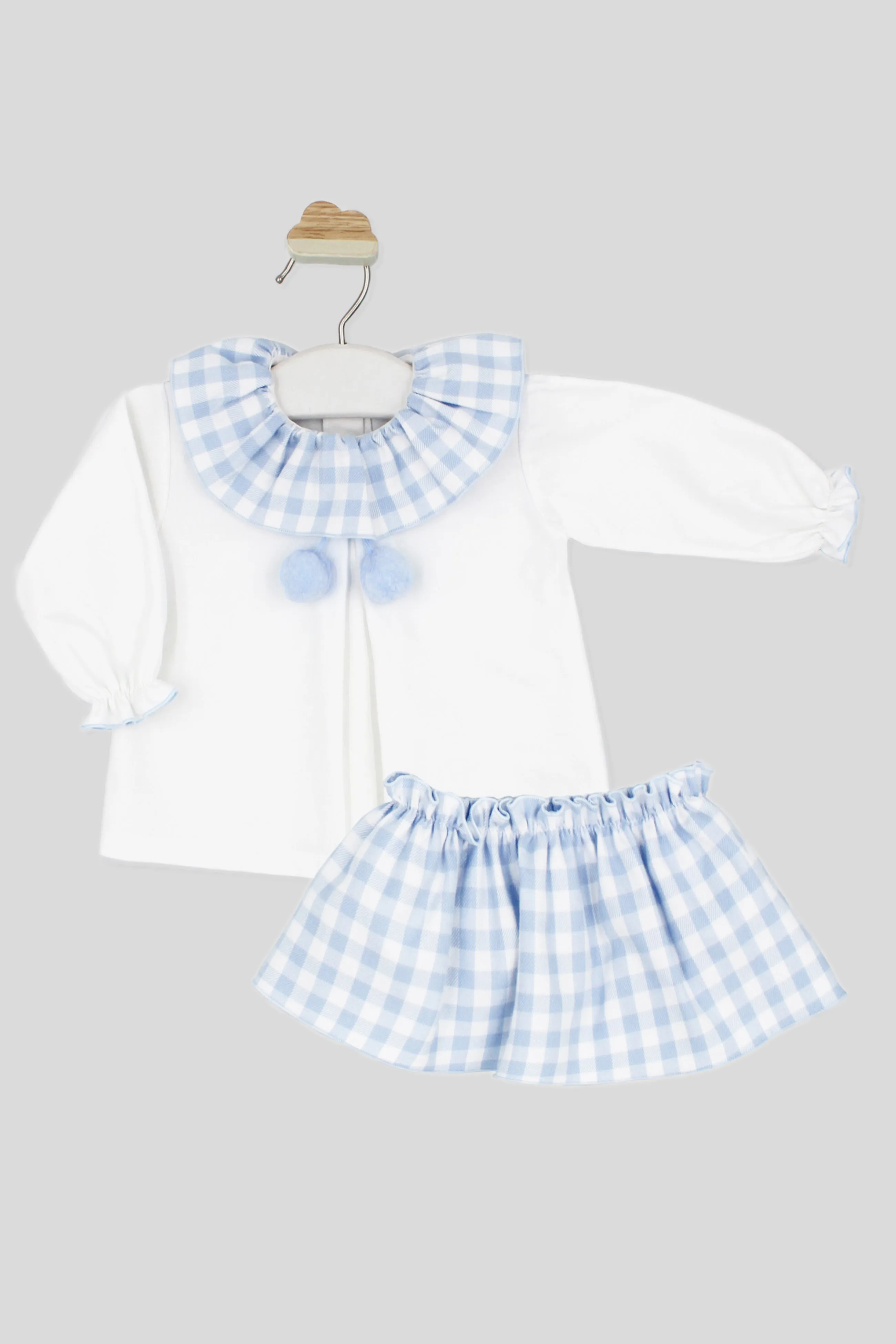 "Mollie" Pale Blue Gingham Blouse & Skort