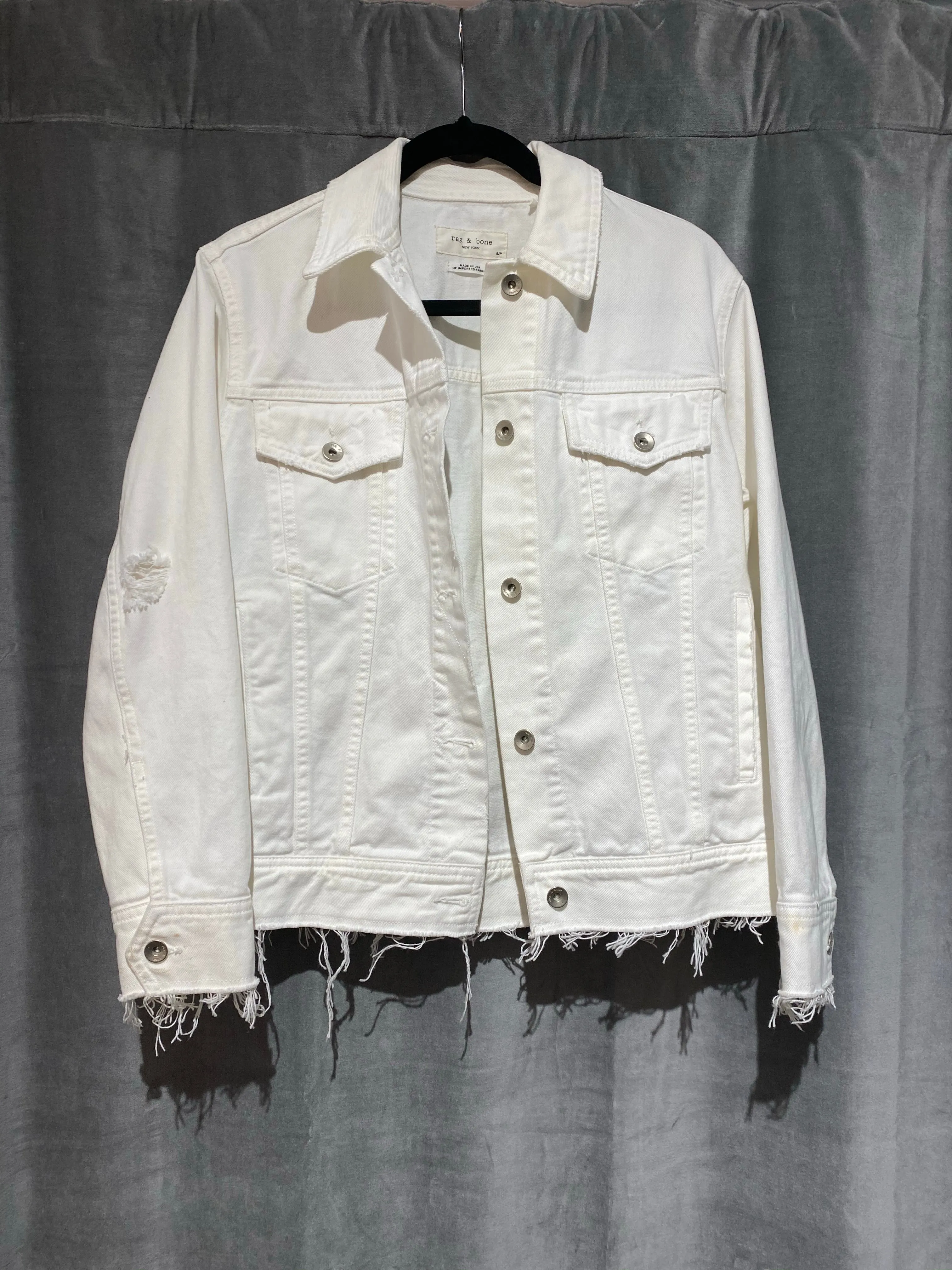 Rag & Bone White Frayed Denim Jacket