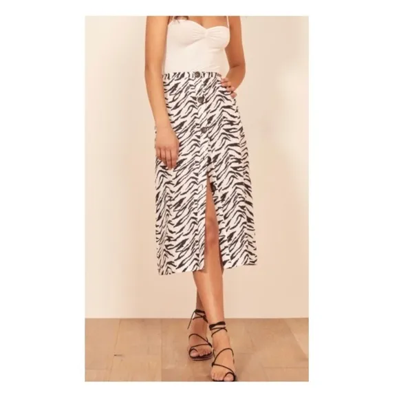 Reformation Linen zebra print Midi A-Line Skirt