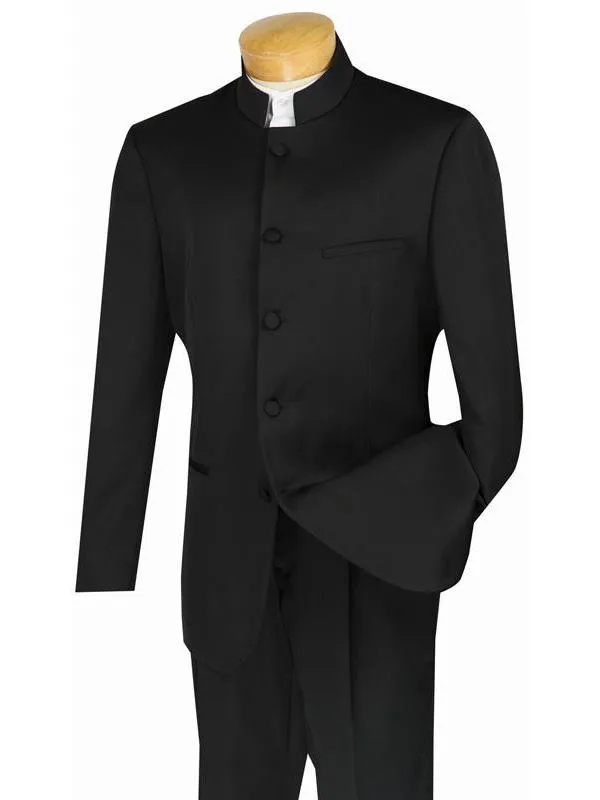 Regular Fit 2 Piece Banded Collar Tuxedo (Black) 5HT