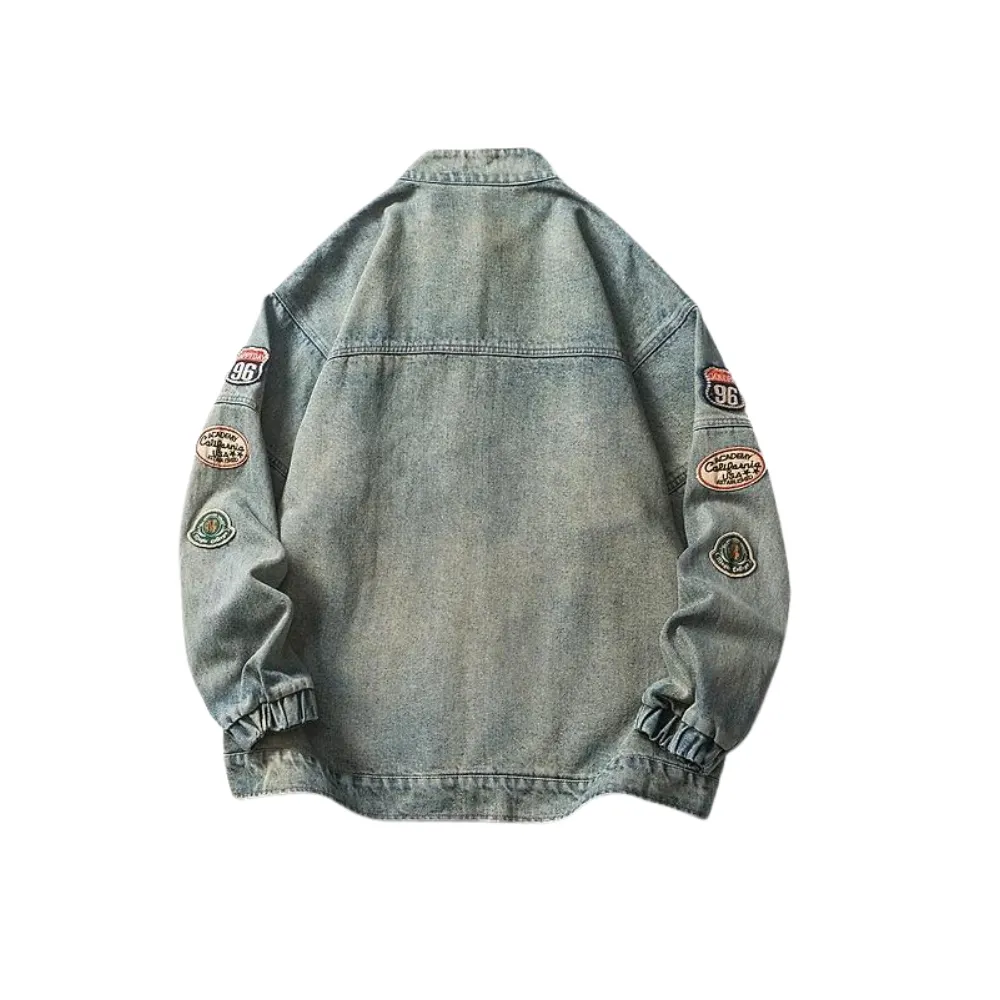 Retro Stand Collar Embroidery Denim Jacket