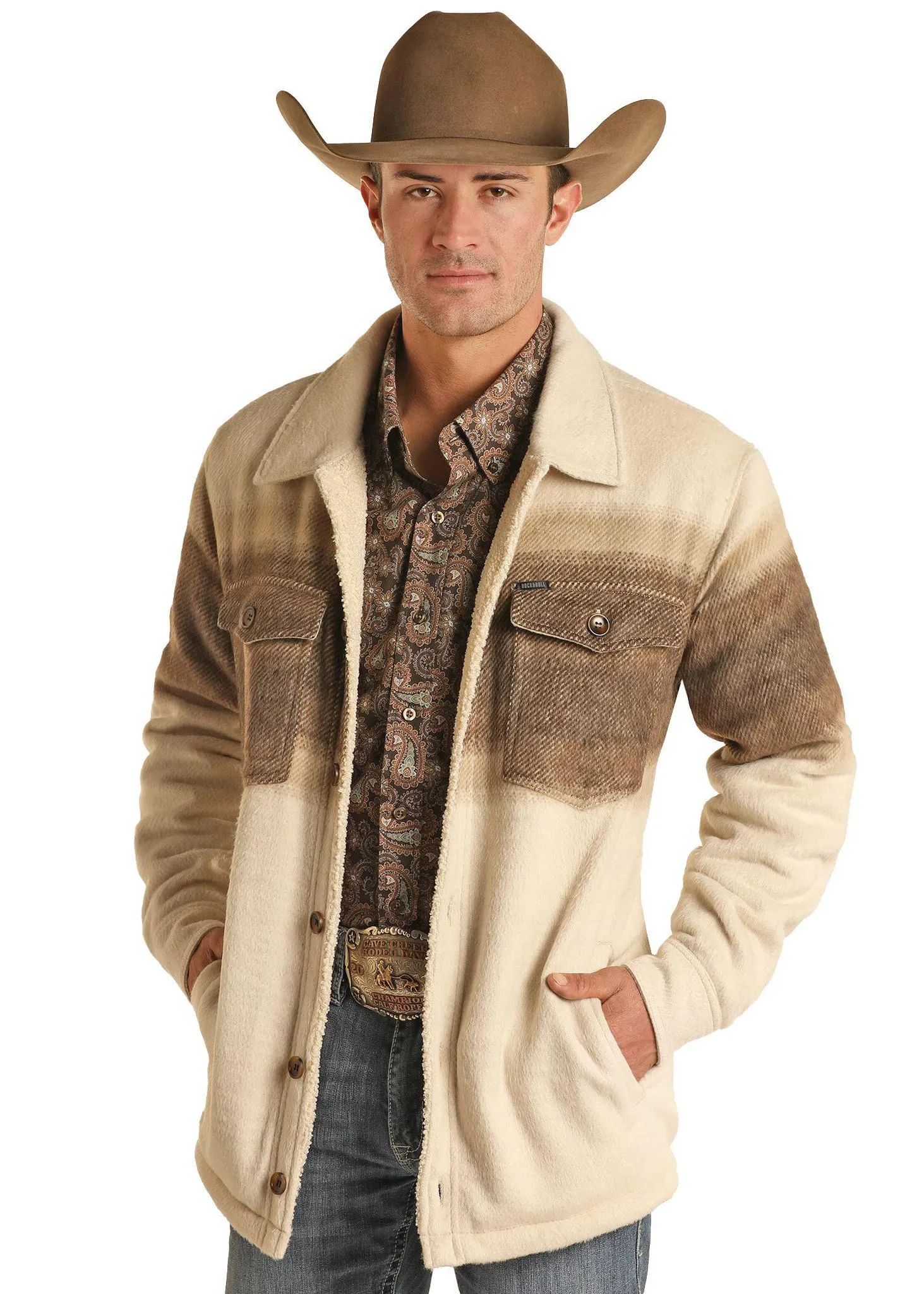 ROCK & ROLL DENIM MENS BORDER STRIPE SHIRT JACKET