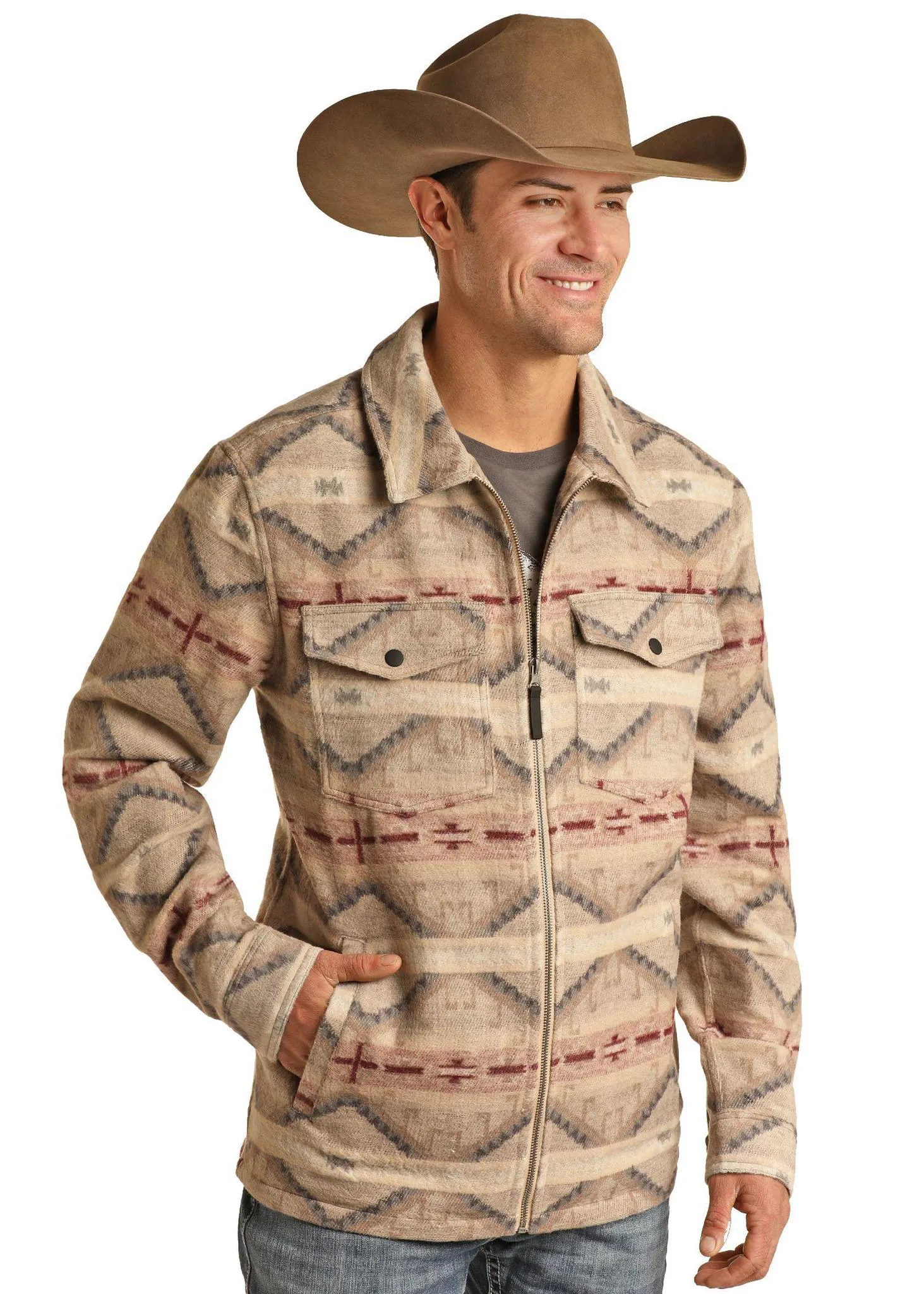 ROCK & ROLL DENIM MENS FULL ZIP AZTEC JACKET