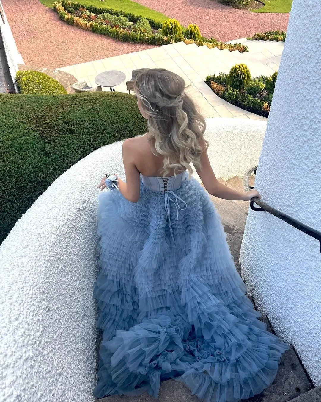 Roycebridal Kaia |A Line Sweetheart Tiered Ruffled Tulle Long Prom Dress