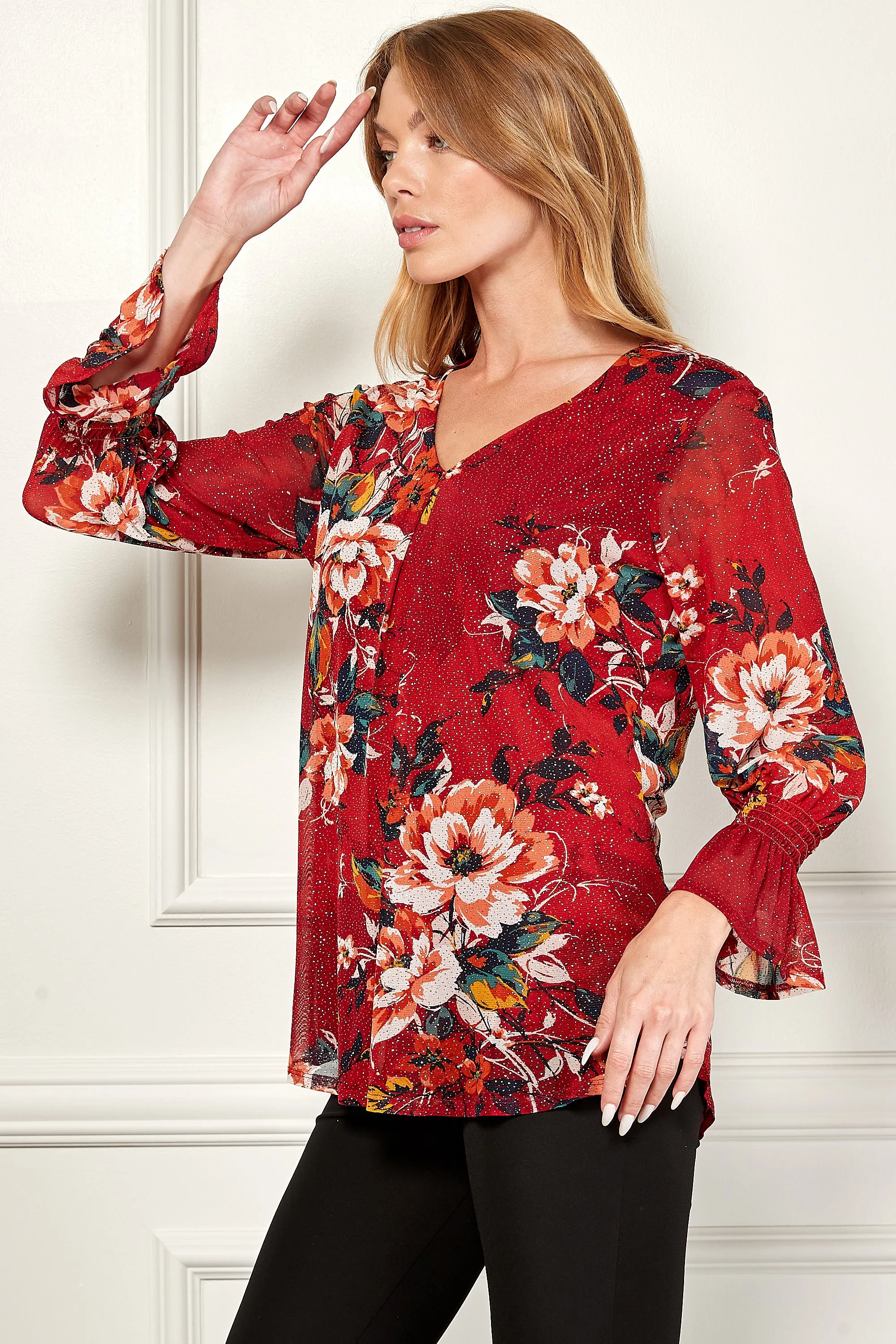 Ruffle Long Sleeve V-Neck Popover Top